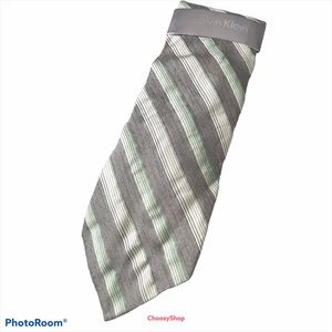 NWT Calvin Klein Mint Silver Gray White Stripe Tie